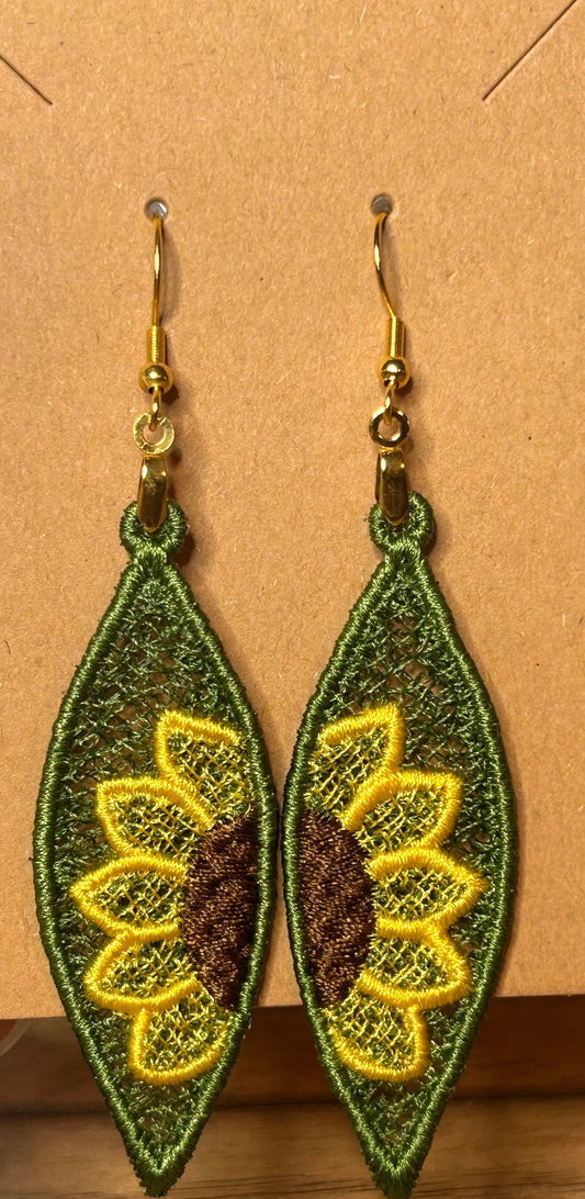 Sunflower FSL Embroidered Earrings