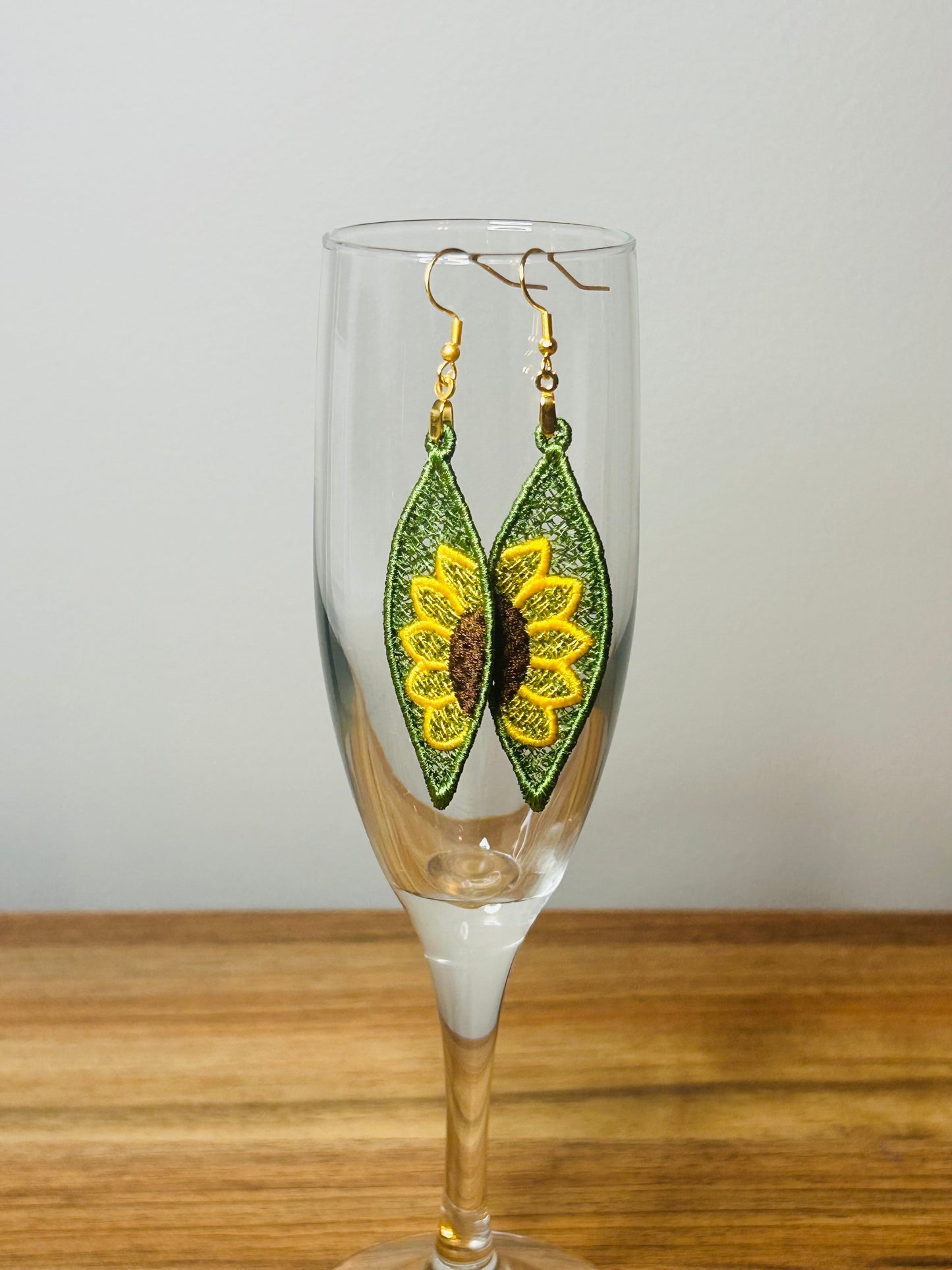 Sunflower FSL Embroidered Earrings