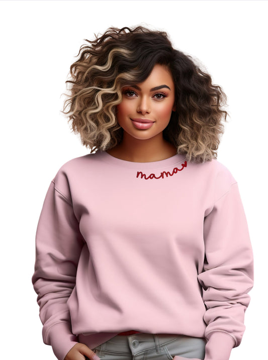 Neckline Embroidered “Mama” Crewneck sweatshirt
