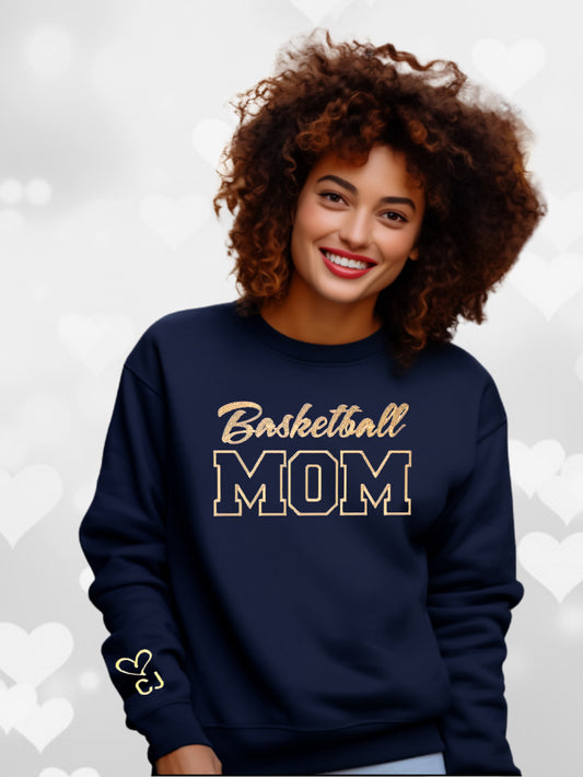 Embroidered Basketball Mom Long Sleeve T-Shirt or Crewneck