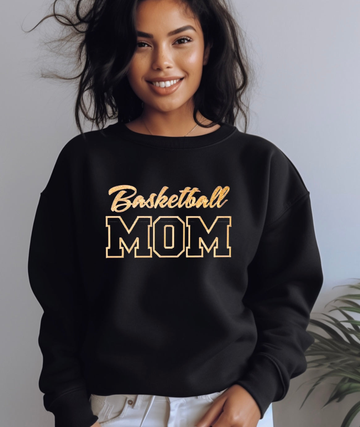 Embroidered Basketball Mom Long Sleeve T-Shirt or Crewneck