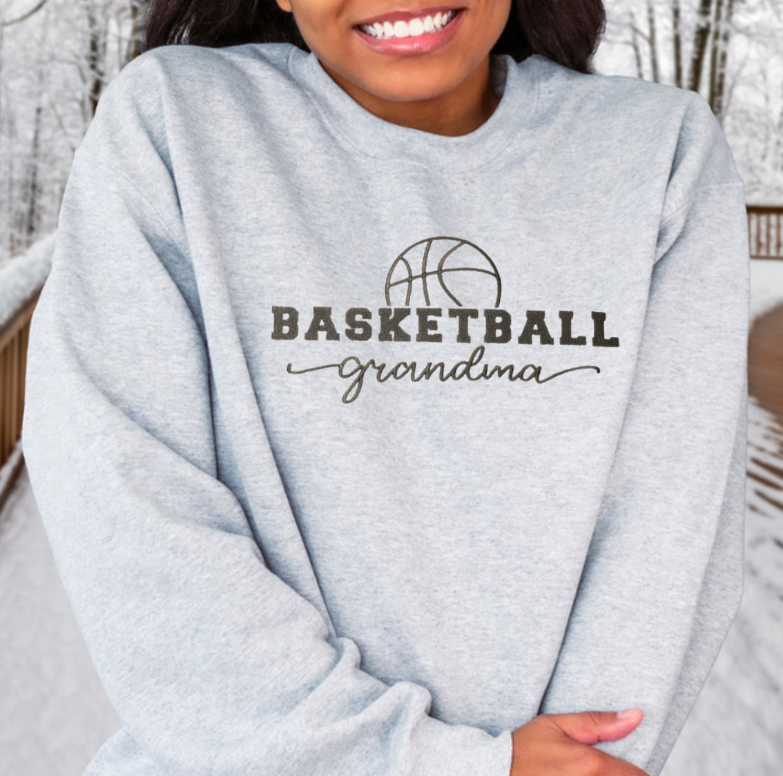 Embroidered Basketball Grandma Long Sleeve T-Shirt