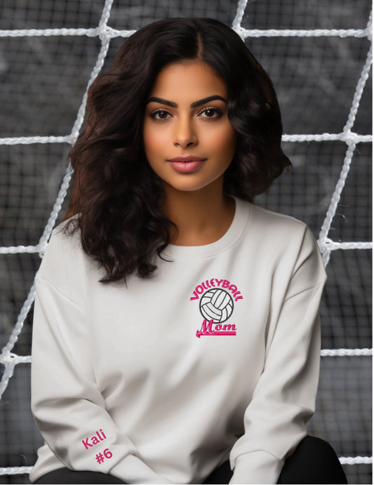 Embroidered Volleyball Mom Long Sleeve T-Shirt or Crewneck
