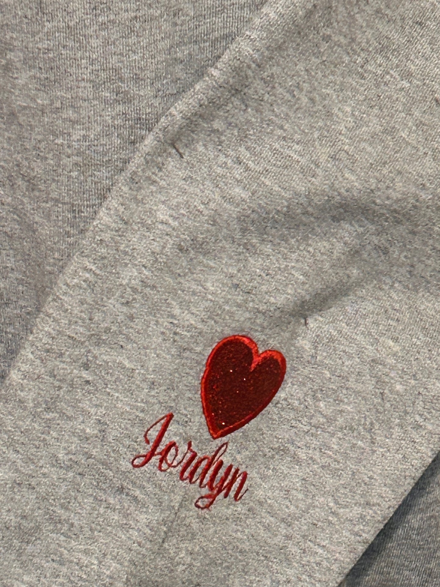 Embroidered “I wear my heart on my sleeve” Crewneck sweatshirt