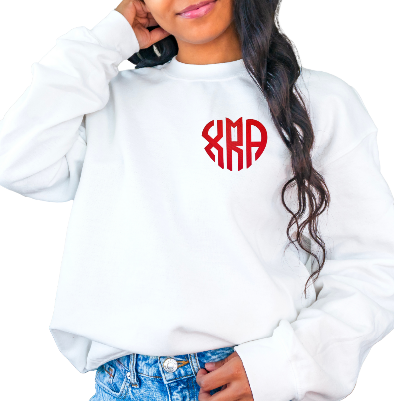 Heart Monogrammed Embroidered Crewneck Sweatshirt