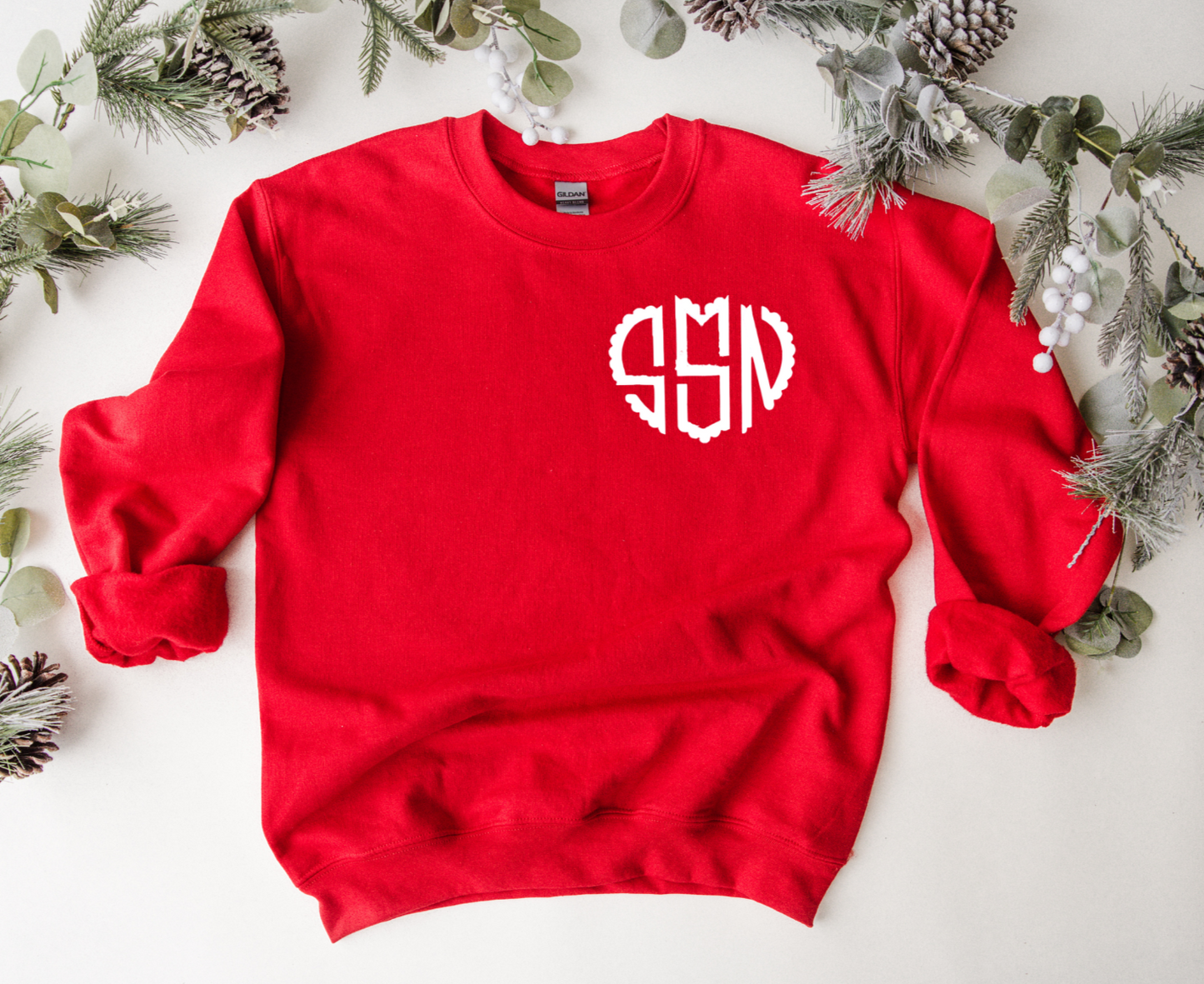 Heart Monogrammed Embroidered Crewneck Sweatshirt